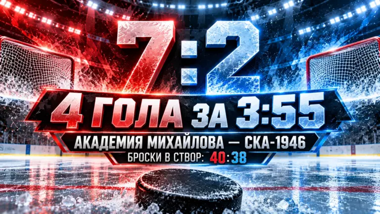Изображение к новости: Четыре шайбы за 3:55: как «Академия Михайлова» разгромила СКА-1946 при почти равных бросках